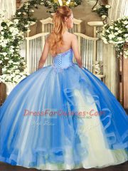 Blue Lace Up Quinceanera Gowns Appliques and Ruffles Sleeveless Floor Length
