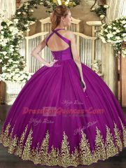 Best Sleeveless Lace Up Floor Length Appliques Quince Ball Gowns
