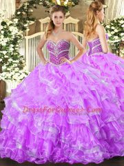 Artistic Sleeveless Lace Up Floor Length Beading and Ruffled Layers 15 Quinceanera Dress