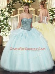 Floor Length Lace Up Quinceanera Gowns Apple Green for Military Ball and Sweet 16 and Quinceanera with Beading and Ruffles