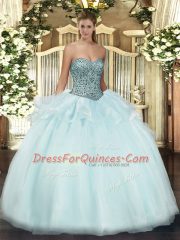 Floor Length Lace Up Quinceanera Gowns Apple Green for Military Ball and Sweet 16 and Quinceanera with Beading and Ruffles