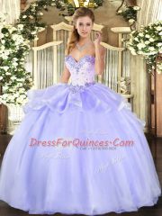 Lavender Sleeveless Beading Floor Length Sweet 16 Dress