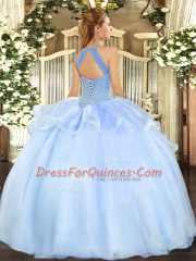 Designer Light Blue Sleeveless Organza Lace Up 15 Quinceanera Dress for Military Ball and Sweet 16 and Quinceanera