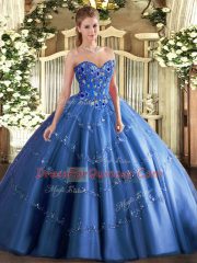 On Sale Ball Gowns 15th Birthday Dress Blue Sweetheart Tulle Sleeveless Floor Length Lace Up
