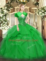 Admirable Green Sweet 16 Dresses Military Ball and Sweet 16 and Quinceanera with Beading and Ruffles Sweetheart Sleeveless Lace Up