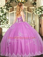 Spectacular Tulle Sweetheart Sleeveless Lace Up Beading and Appliques Quinceanera Gowns in Lavender
