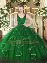 Sexy Green Straps Zipper Beading and Ruffles Sweet 16 Dress Sleeveless
