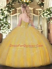 Admirable Orange Organza Lace Up Sweetheart Sleeveless Floor Length Ball Gown Prom Dress Beading and Ruffles