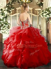 Edgy Ball Gowns Quince Ball Gowns Red Sweetheart Organza Sleeveless Floor Length Lace Up