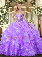 Lavender Sweet 16 Dresses Military Ball and Sweet 16 and Quinceanera with Ruffled Layers Sweetheart Sleeveless Lace Up