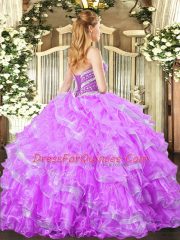 Lavender Sweet 16 Dresses Military Ball and Sweet 16 and Quinceanera with Ruffled Layers Sweetheart Sleeveless Lace Up