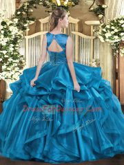 Best Floor Length Fuchsia Sweet 16 Dresses Organza Sleeveless Ruffles