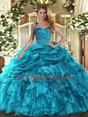 Ruffles and Pick Ups Quinceanera Dress Teal Lace Up Sleeveless Floor Length