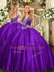 Comfortable Satin Sleeveless Floor Length Vestidos de Quinceanera and Beading