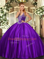 Comfortable Satin Sleeveless Floor Length Vestidos de Quinceanera and Beading
