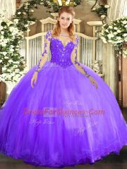 Romantic Scoop Long Sleeves Tulle Sweet 16 Dresses Lace Lace Up