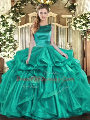 Colorful Floor Length Ball Gowns Sleeveless Turquoise Sweet 16 Dress Lace Up