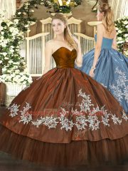 Sleeveless Floor Length Embroidery Zipper Sweet 16 Dress with Brown