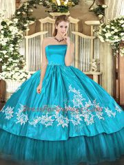 Flare Strapless Sleeveless Organza and Taffeta 15 Quinceanera Dress Embroidery Zipper