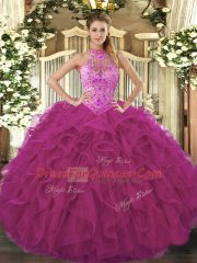 Colorful Organza Sleeveless Floor Length Quinceanera Gowns and Beading and Embroidery and Ruffles
