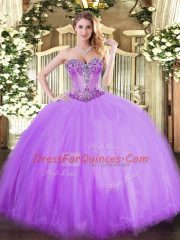 Wonderful Lavender Sweetheart Lace Up Beading Vestidos de Quinceanera Sleeveless