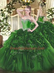 Vintage Dark Green Lace Up Vestidos de Quinceanera Beading and Ruffles Sleeveless Floor Length