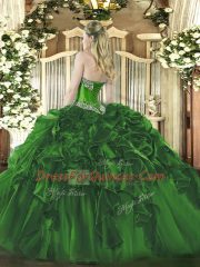 Vintage Dark Green Lace Up Vestidos de Quinceanera Beading and Ruffles Sleeveless Floor Length