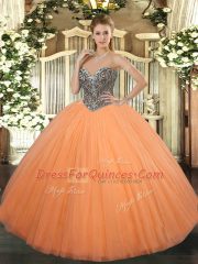 Sweetheart Sleeveless Lace Up Sweet 16 Quinceanera Dress Orange Tulle