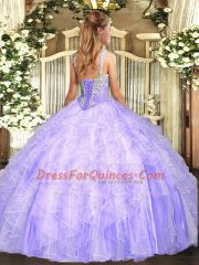 Straps Sleeveless Quinceanera Gown Floor Length Beading and Ruffles Peach Tulle