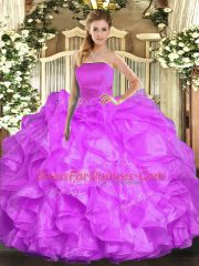 Classical Lilac Lace Up Sweet 16 Quinceanera Dress Ruffles Sleeveless Floor Length