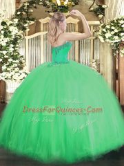 Romantic Aqua Blue Ball Gowns Tulle Sweetheart Sleeveless Beading Floor Length Lace Up Sweet 16 Dresses
