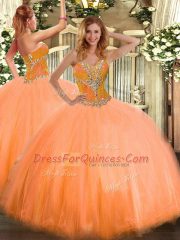 Dramatic Orange Sleeveless Floor Length Beading Lace Up Vestidos de Quinceanera