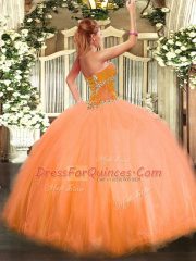 Dramatic Orange Sleeveless Floor Length Beading Lace Up Vestidos de Quinceanera