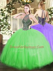 Most Popular Sleeveless Floor Length Beading Lace Up 15 Quinceanera Dress with