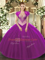 Beading Sweet 16 Dresses Eggplant Purple Lace Up Sleeveless Floor Length