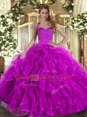 Fuchsia Halter Top Lace Up Ruffles Sweet 16 Quinceanera Dress Sleeveless