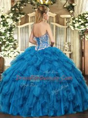 Glittering Floor Length Purple Sweet 16 Quinceanera Dress Tulle Sleeveless Beading and Ruffles