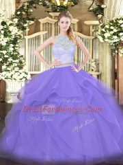 Custom Made Lace and Ruffles Quinceanera Dress Lavender Zipper Sleeveless Floor Length
