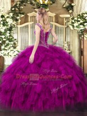 Green Ball Gown Prom Dress Military Ball and Sweet 16 and Quinceanera with Beading and Ruffles V-neck Sleeveless Lace Up