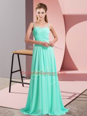 Turquoise Empire Ruching Prom Party Dress Backless Chiffon Sleeveless
