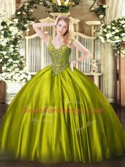 Elegant Olive Green V-neck Neckline Beading Sweet 16 Quinceanera Dress Sleeveless Lace Up
