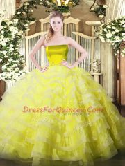 Yellow Zipper Sweet 16 Dress Ruffled Layers Sleeveless Floor Length