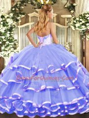 Floor Length Lavender Sweet 16 Quinceanera Dress Organza Sleeveless Beading and Ruffled Layers