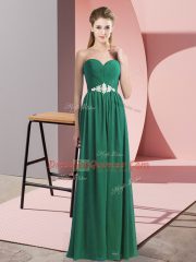 Dark Green Lace Up Sweetheart Beading Prom Party Dress Chiffon Sleeveless