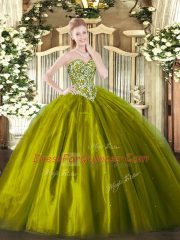 Beading Sweet 16 Dresses Olive Green Lace Up Sleeveless Floor Length