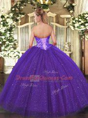 Custom Design Purple Ball Gowns Tulle Sweetheart Sleeveless Beading Floor Length Lace Up Quinceanera Gowns