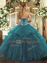 Dynamic Teal Sweetheart Lace Up Beading and Ruffles Quinceanera Dress Sleeveless