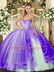 Sweetheart Sleeveless Tulle Quinceanera Dress Beading and Ruffles Lace Up