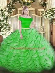 Perfect Vestidos de Quinceanera Off The Shoulder Short Sleeves Brush Train Zipper