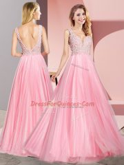 Pretty Tulle Sleeveless Floor Length Homecoming Dress and Lace